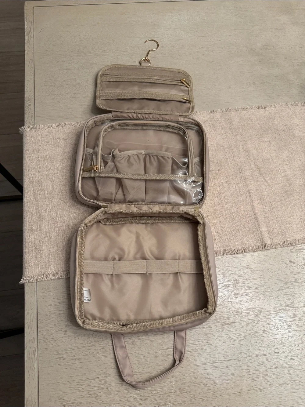 Paris Hilton Quilted Taupe Cosmetic Train Case with Gold Logo